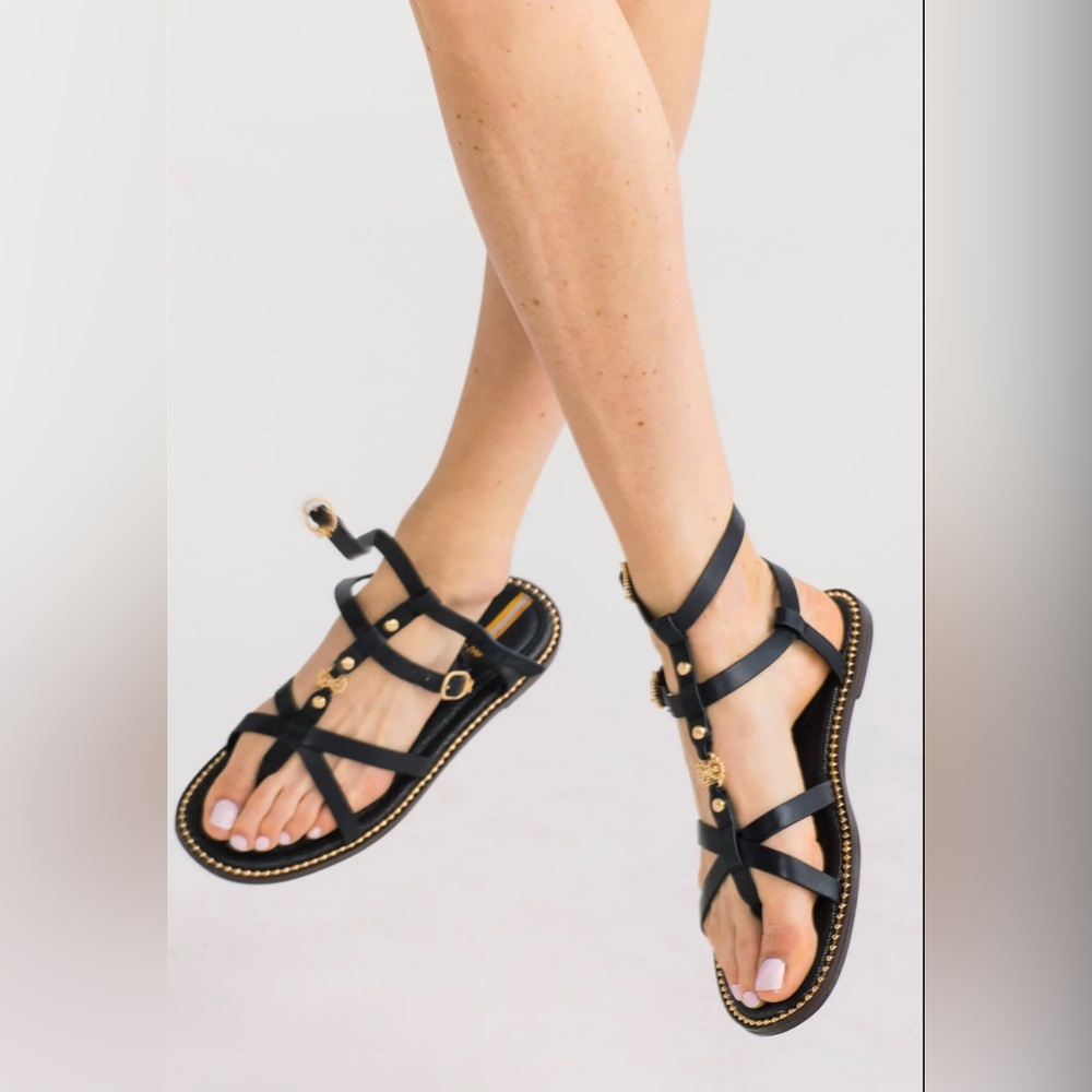 Sam Edelman Black‎ and Gold Strappy Sandals